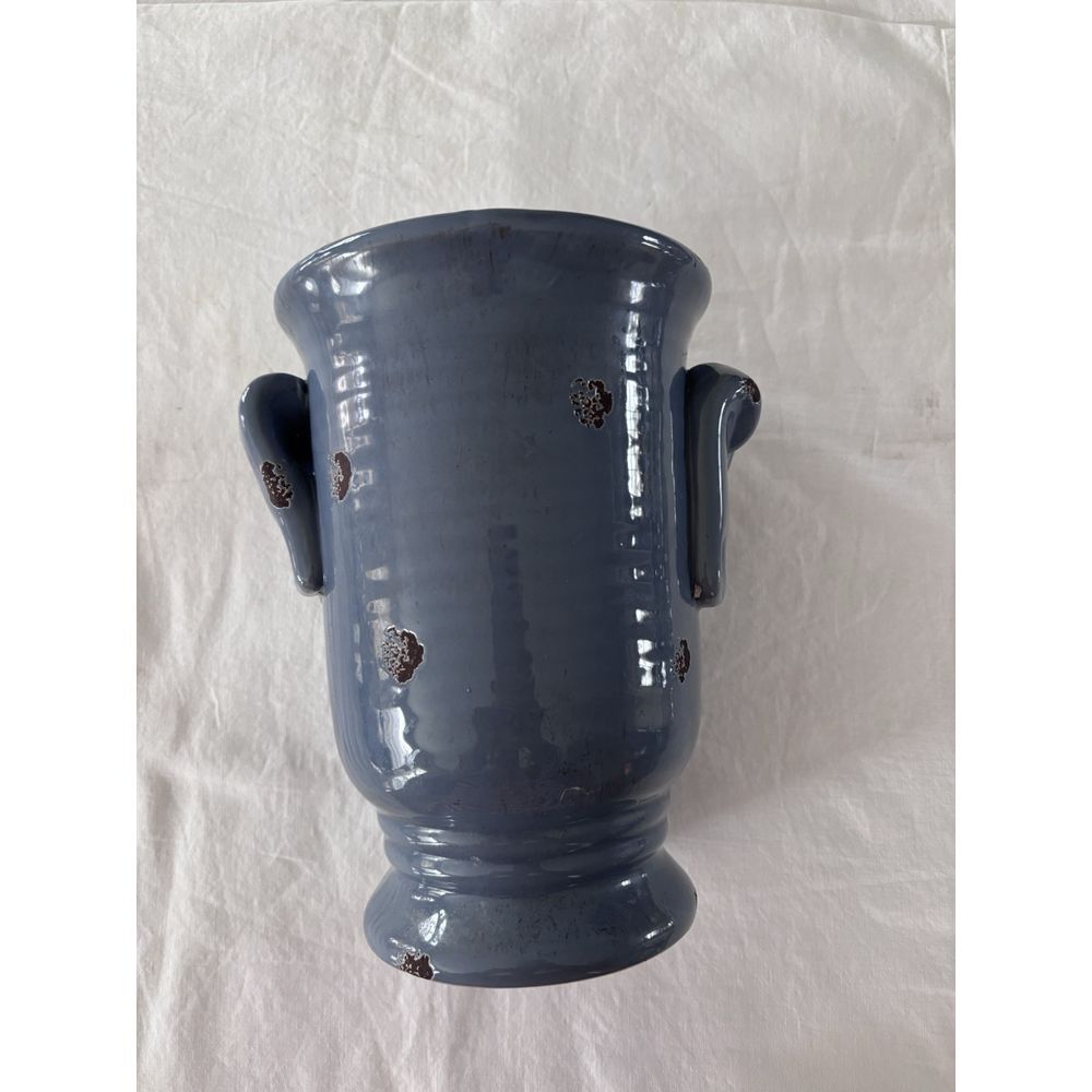 Blue Glazed With Brown Distressed Marks, Ceramic 7" Decorative Vase No Callouts